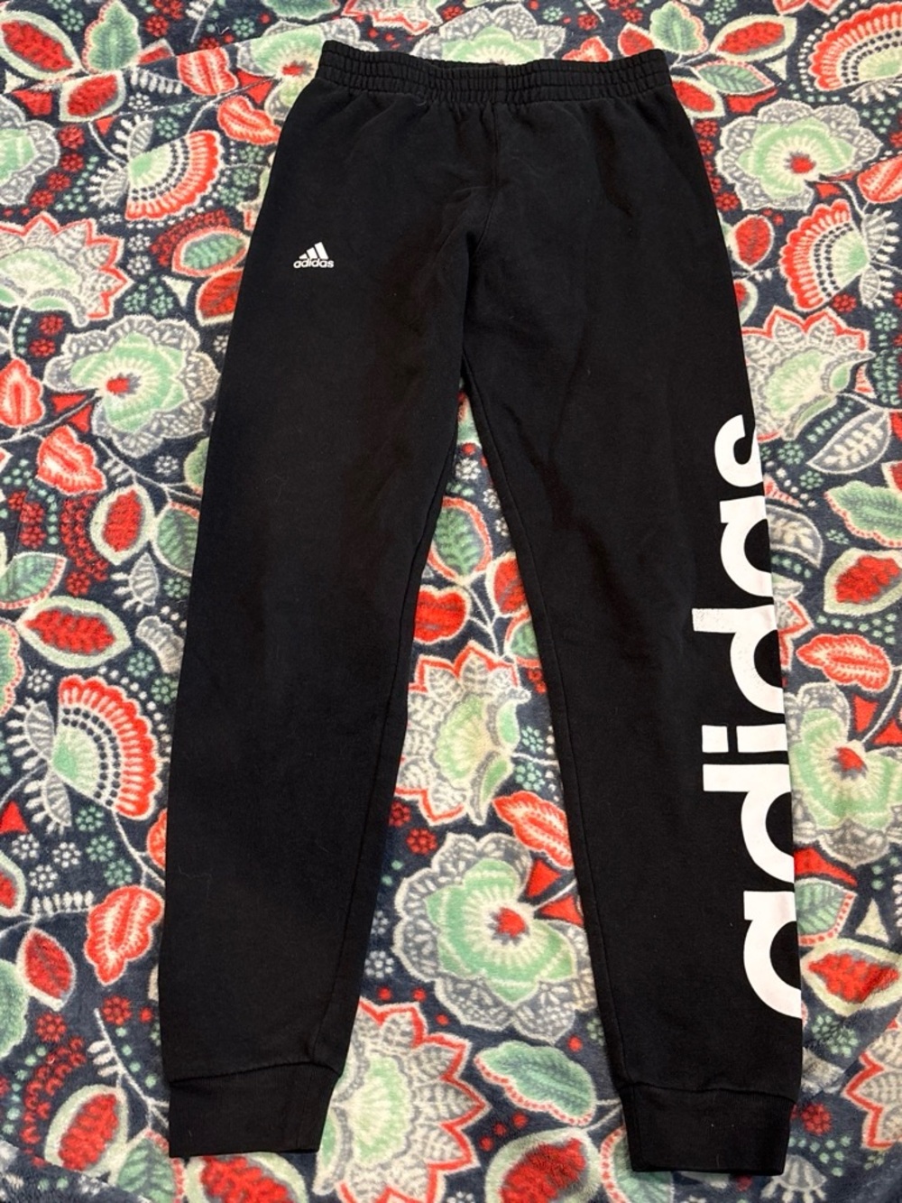 adidas Black Kids Joggers with White Logo Side Print